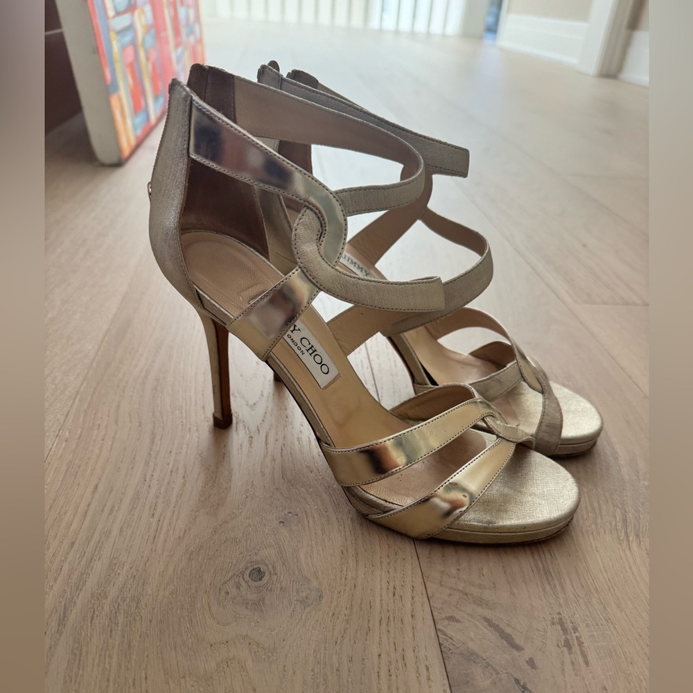 Jimmy Choo Gold 3 inch sandals 3 inch hill